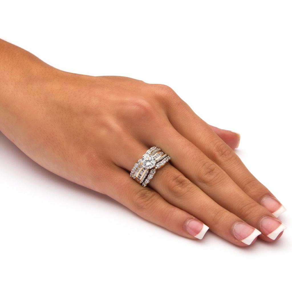 2pcs 100% 18K Gold Wedding Band Rings Earrings Set Princess Cut Square Diamond Rings for Women