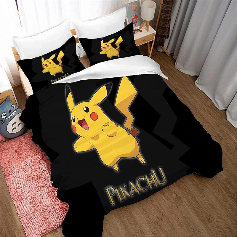 Cute Pikachu Animation Image 3D Digital Printing Bedding Three-Piece Set