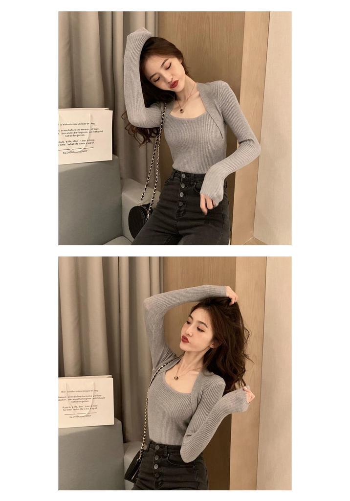 Women's Stylish U-Neck Long Sleeve Knit Top - Fashionable Autumn/Winter Solid Color Sweater