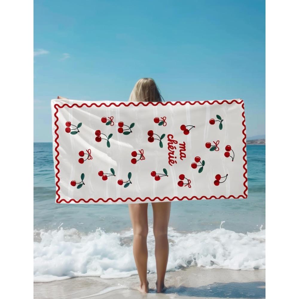 Lang Pattong White 1 Ma Cherie Cherry Beach Towel 2D Single Print Sweet Soft Quick Dry Sand Resistant Durable Beach Pool Vacation Travel Picnic Use