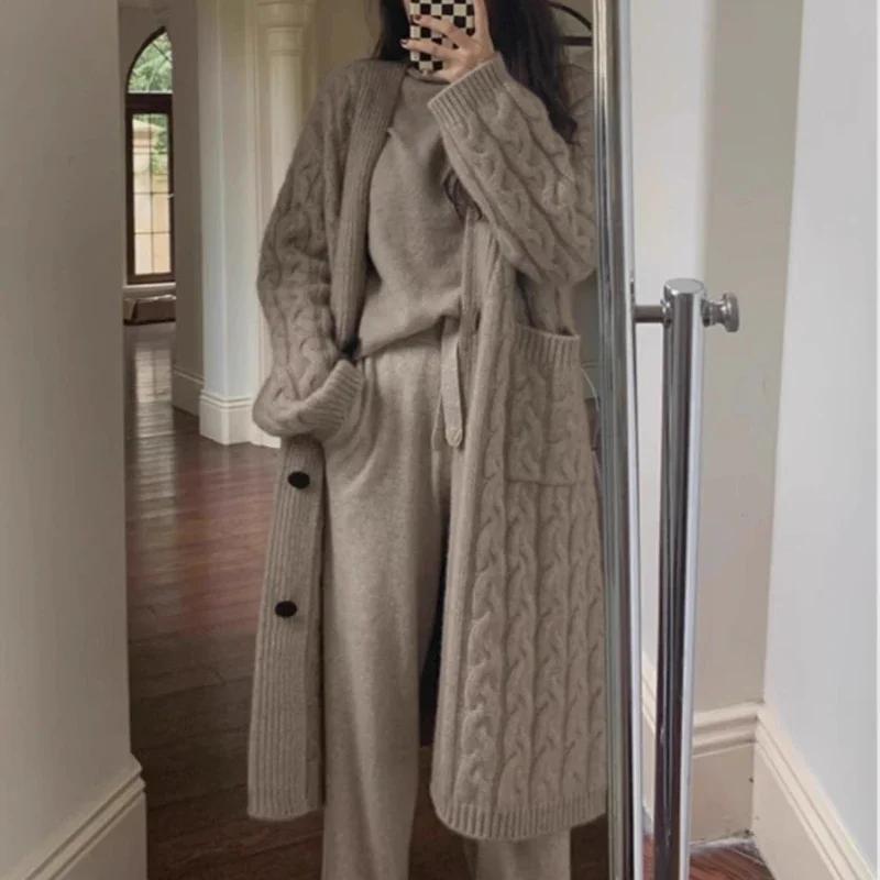 

Осень-зима ретро вязаный свитер пальто женский корейский модный винтажный свободный кардиган теплый женский дизайн повседневный кардиган 2024 XL серый