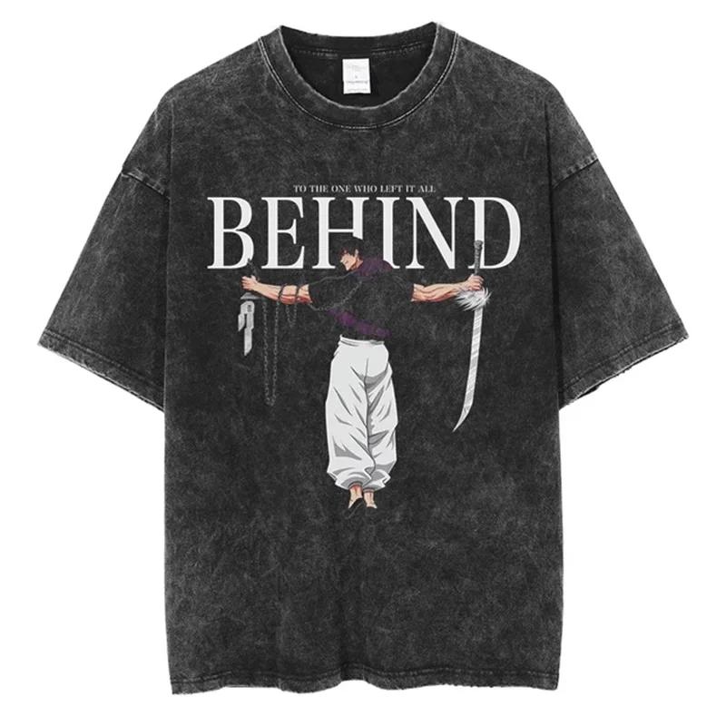 Jujutsu Kaisen 2026 Zomer Vintage Gewassen Katoen T-shirt Oversized Streetwear Toji Fushiguro Aan Degene Die Alles Achterliet