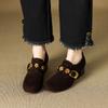Huge and beautiful~! Frosted retro gold buckle thick heel loafer single shoes women's middle heel grandma shoes
