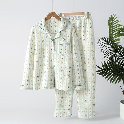 Damen Stepp-Baumwoll-Pyjama-Set - Umlegekragen, Langarm, Lange Hose, Herbst & Winter