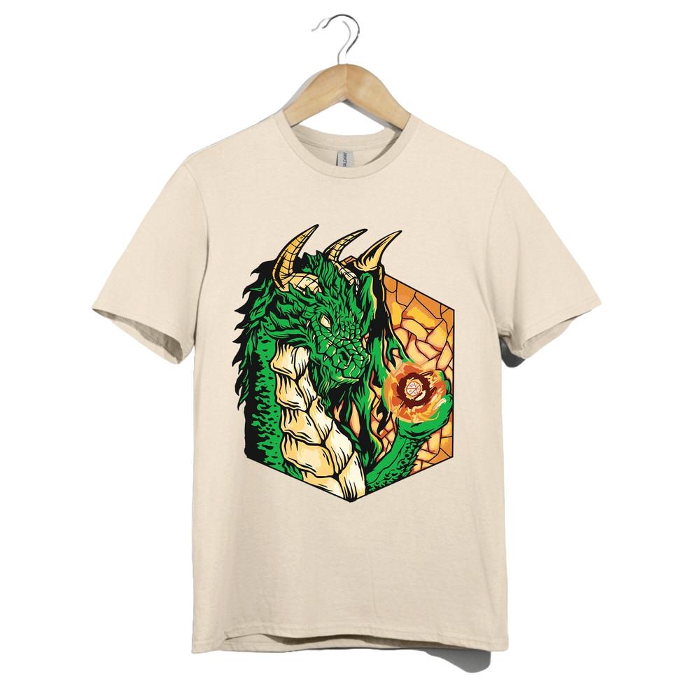 Green Dragon T-Shirt | RPG Dice Fireball Design | Fantasy Gamer DnD Shirt Gift