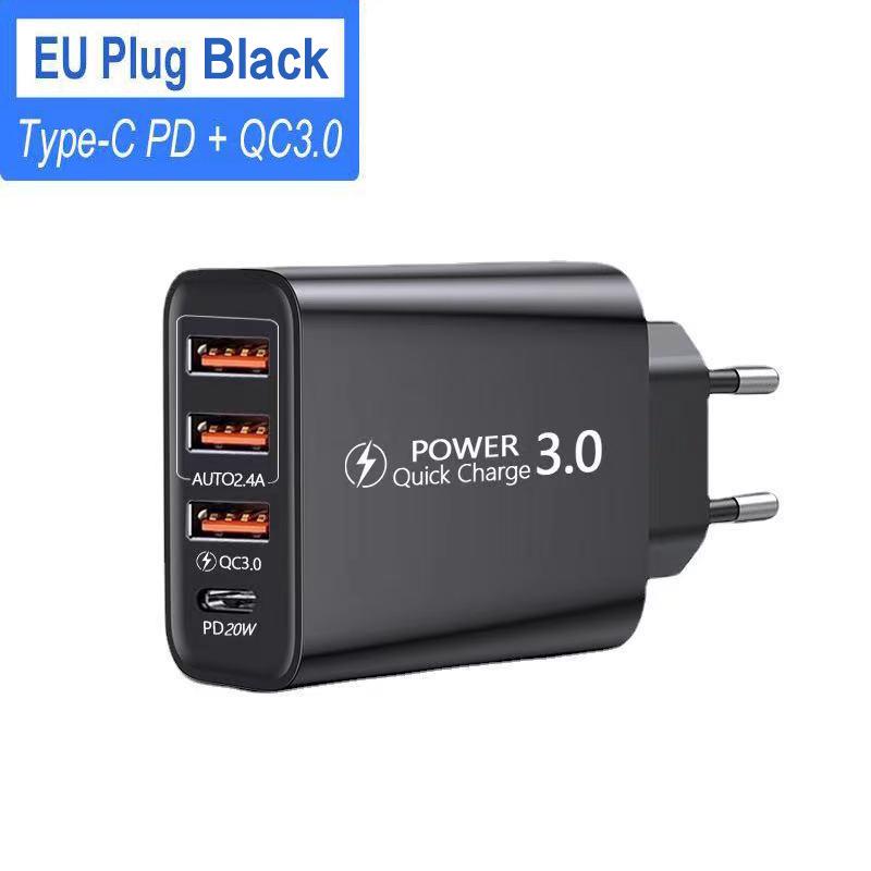 Universal Travel Charger: US/EU/UK, 3 USB Ports + Type-C & PD Multi-Device Adapter