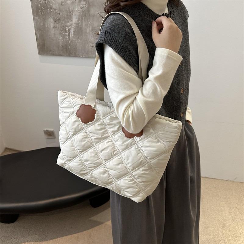 Fashion Lightweight Cotton Clothing Bag Women's Commuter Rhombus Shoulder Bag Large Capacity Casual Portable Tote Bag