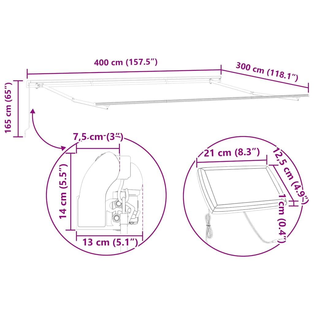 Retractable Awning Multicolor 400 X 300 Cm Fabric and Aluminum