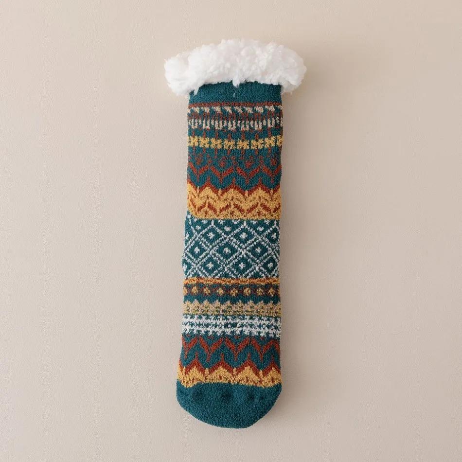 New Winter Legs Warmer Lamb Wool Floor Socks Fleece Thickened Warm Non-slip Silicone Home Socks Ethnic Style Tube Socks