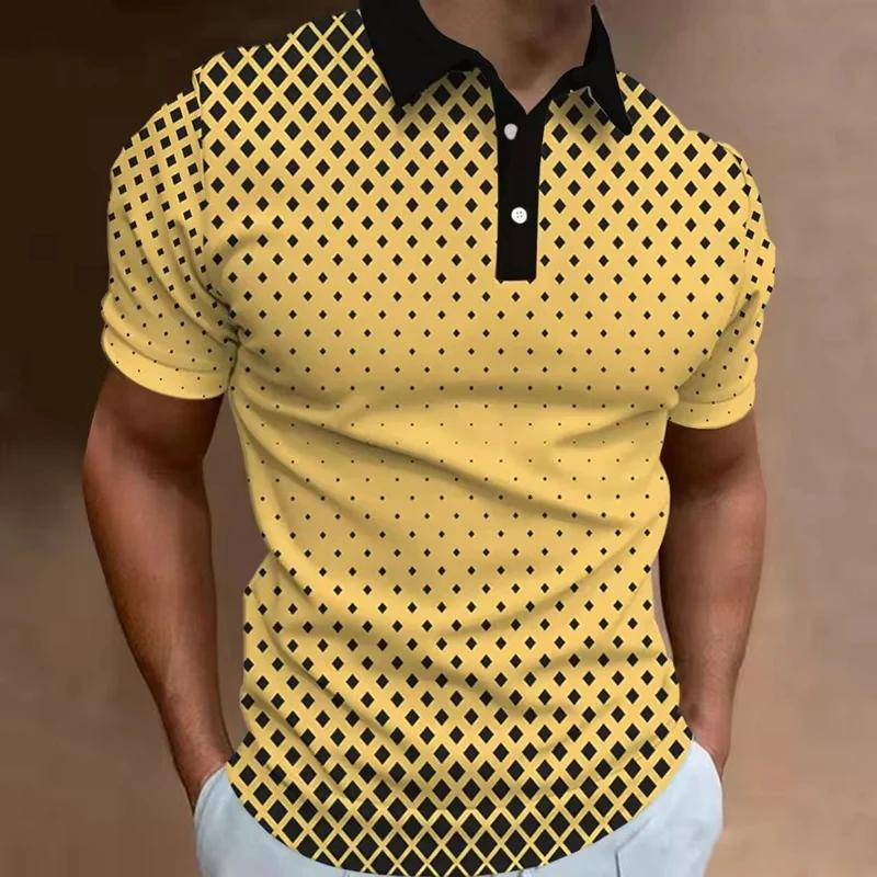 Fashion Men's Polo T-shirt 3D Patchwork Checkered Printed Street Top Daily Casual Short Sleeved Men's Clothing