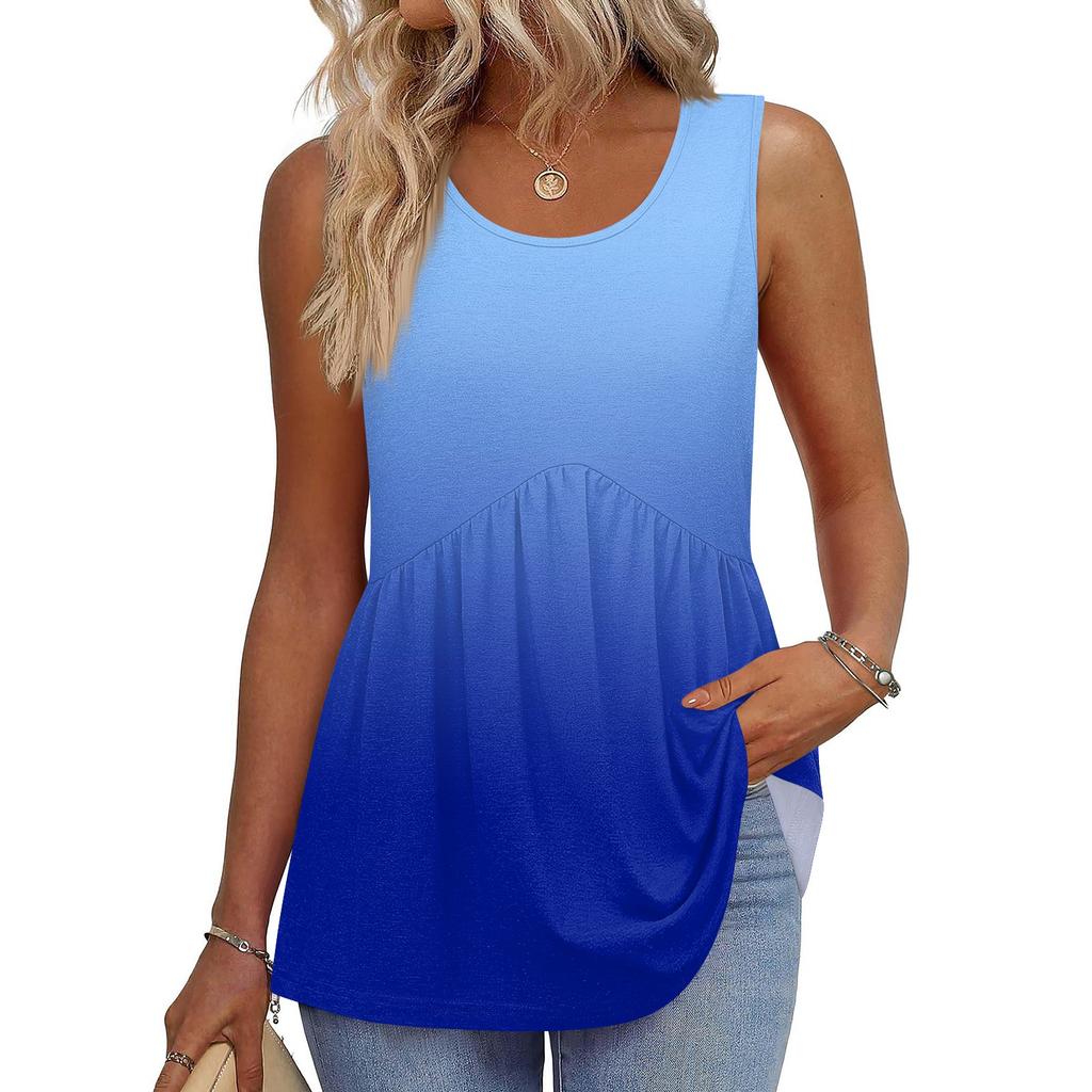 Square Collar Tank Top Women Print Tank Tee Casual Loose Fit Sleeveless Shirt
