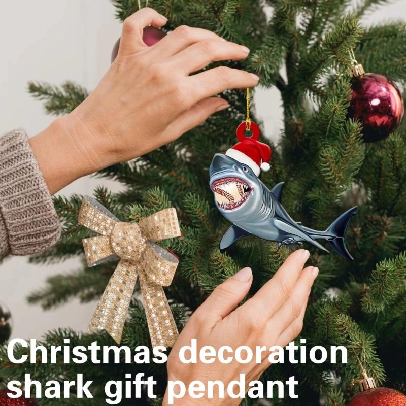Shark Shaped Christmas Tree Hangings Decorative Pendant for Party and Vehicle Indoor Holiday Ornament Backpacks Charm