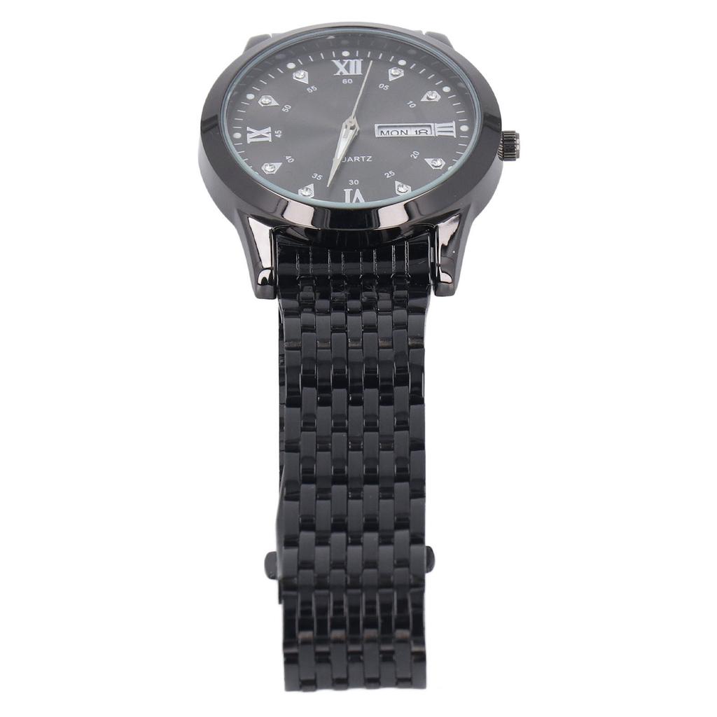 Quartz Wrist Watch for Men Luminous Hands Fashion Rhinestones Men Chronograph Analog Watch Black
