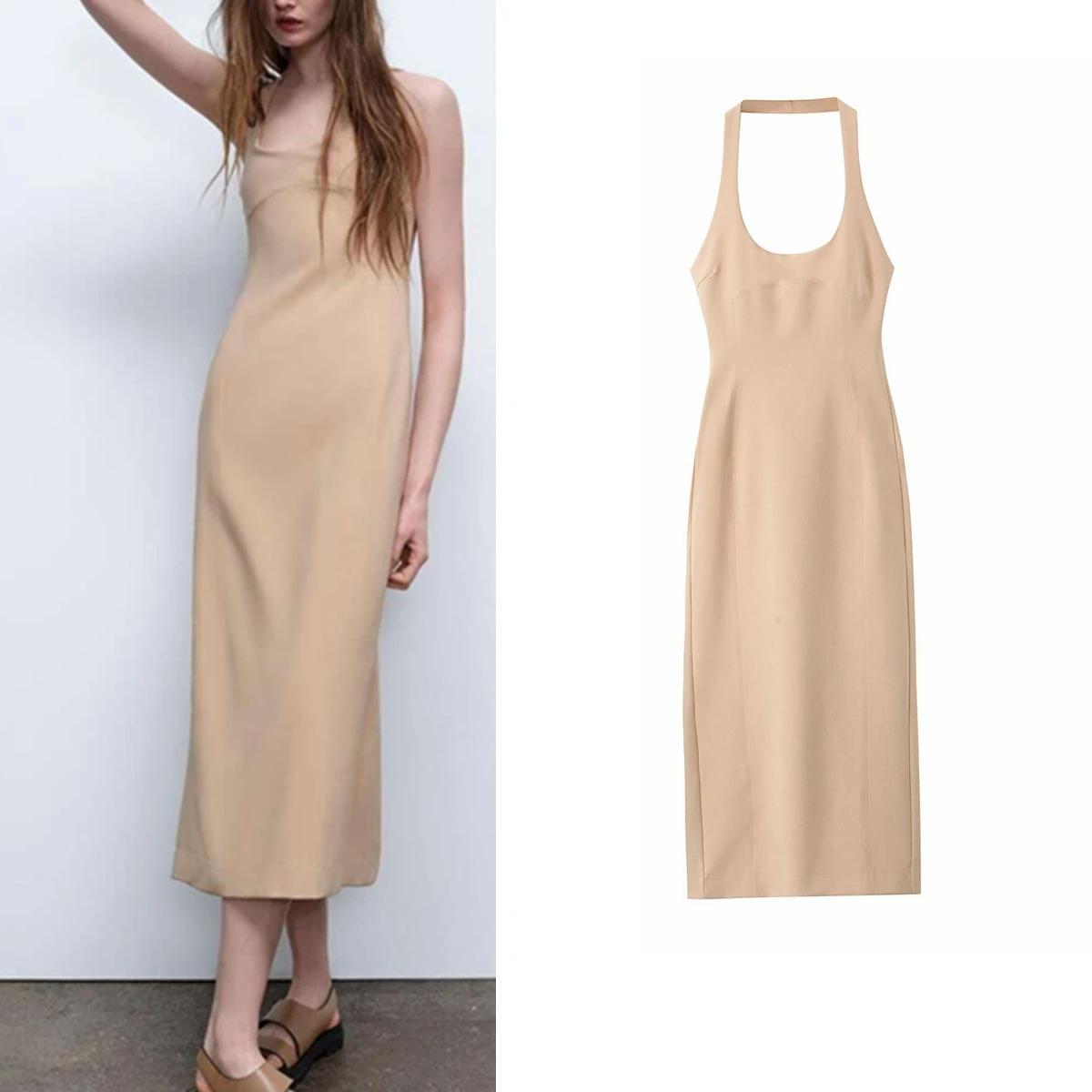 

2024 Весенний новый продукт, женская мода и повседневный стиль, облегающее платье с висячим вырезом и открытой спиной