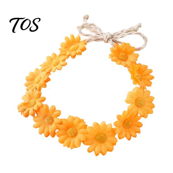 Cute Macaron Color Flower Crown Daisy/Sunflower Wreath Headband for Women Girls, Adjustable Floral Fabric Daisy Headpiece Beach Vacation Wedding