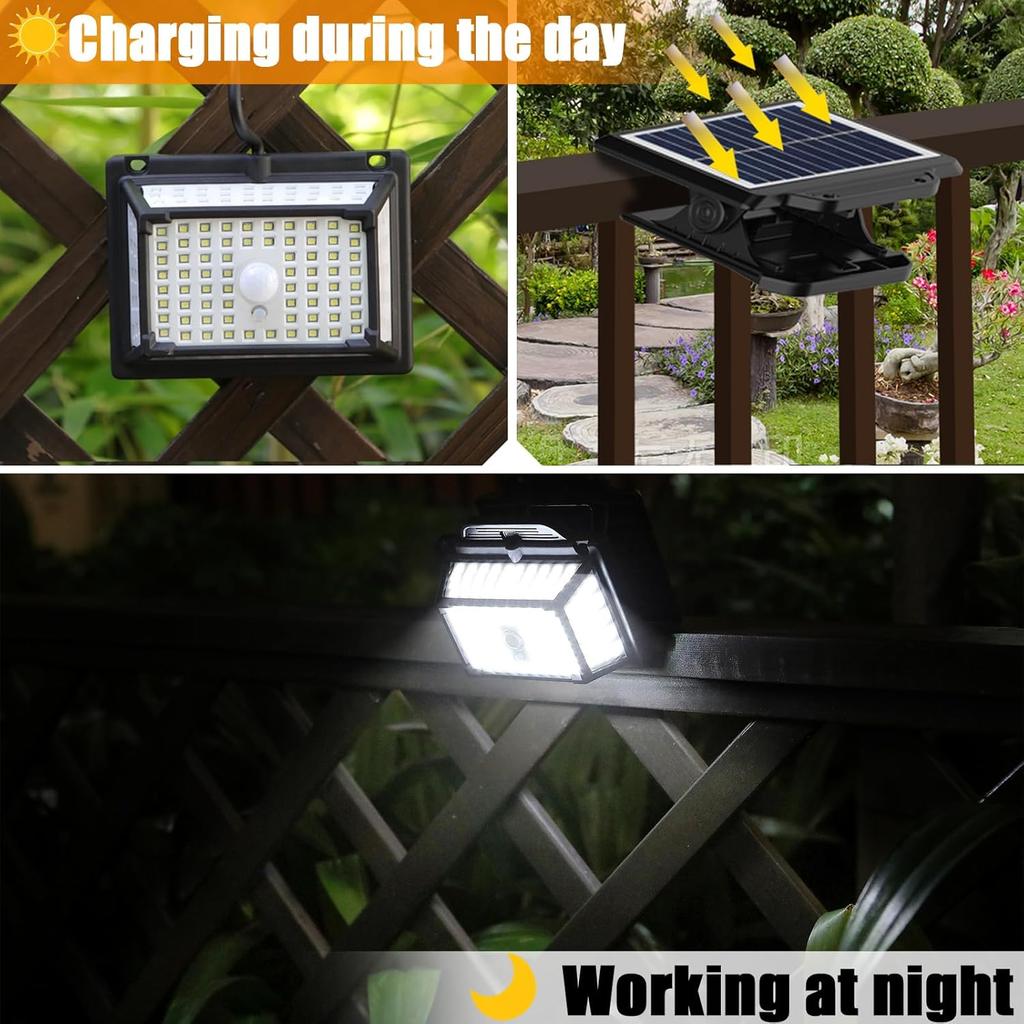Solar Light Outdoor 190 LEDS Motion Sensor Sun Lamp Clip On Flood Light Solar Security Light Waterproof for Patio Garage Garden