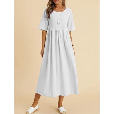 Moda damska Lato Wiosna Jednolity kolor Drukuj Rękawy 1/2 O-Neck Wysoka talia Casual Sukienki