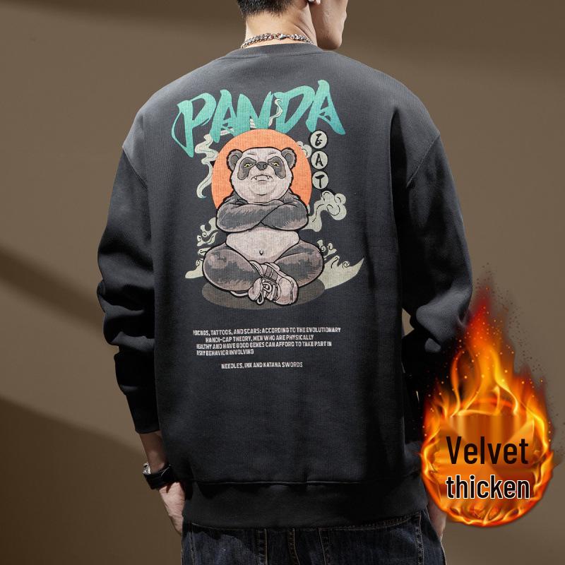 Sudadera de Otoño para Hombre con Estampado de Panda, Cuello Redondo, Corte Ajustado - Top de Marca de Moda