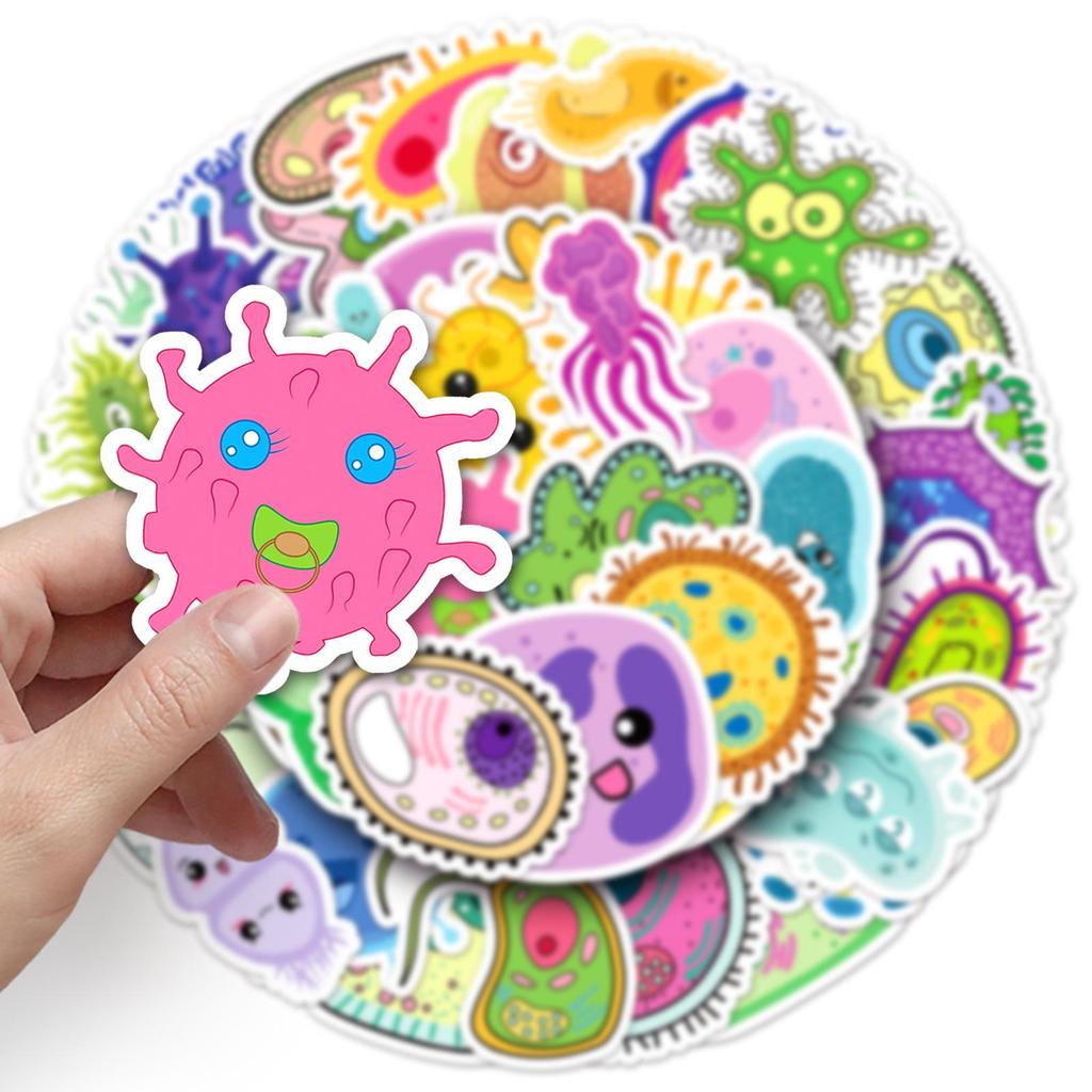 50 Microbial Graffiti Stickers: Cute Cartoon Decor for Journals, Water Bottles, and Phone Cases