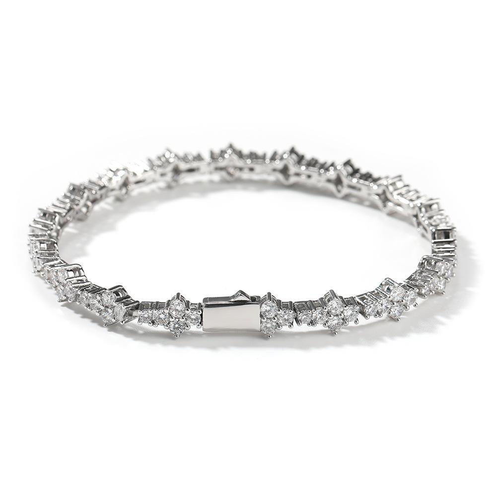 Fashion Bangle Hip Hop 6mm Iced CZ 5A Zircon 18K Gold Plated Rhodium Plated Clustered Cross Flower Tennis Chain Link Unisex Gift