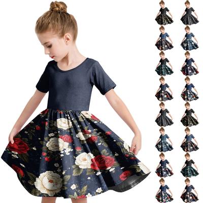Girl Summer Dress  Toddler Skater Dress Solid Color Short Sleeve Casual A-Line T-Shirt Dress