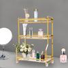 3-layer Bathroom Skincare Shelf, White Gold Countertop Storage W/ Railing,Desktop Bookshelf for Bedrooms, Living Rooms & Offices