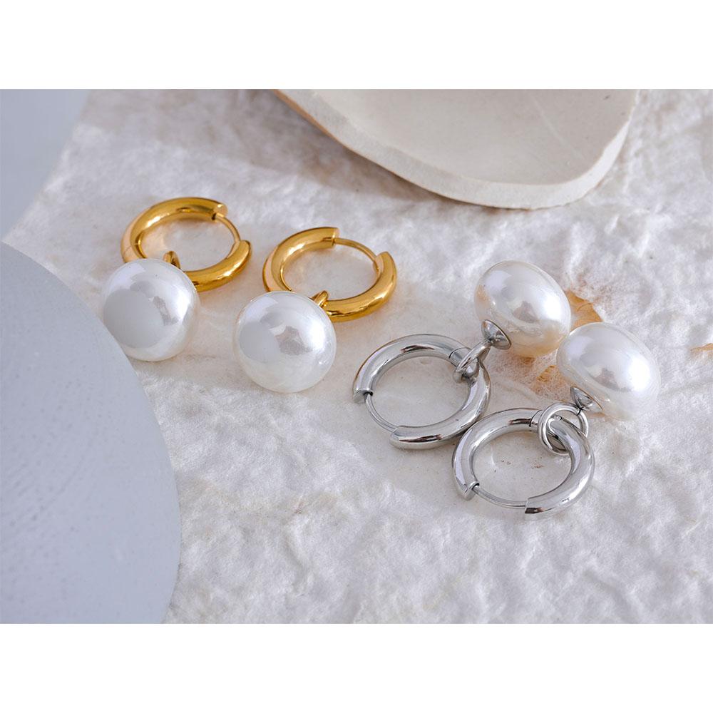 Yhpup High Quality Imitation Pearls Drop Stainless Steel Golden Korean Hoop Earrings Charms Fashion Jewelry Bijoux Femme Gift