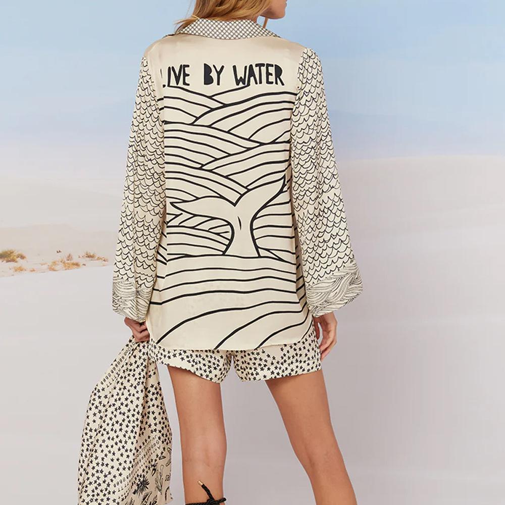 2025 Spring European Women's Casual Two-Piece Set: Loose Printed Shirt & Shorts