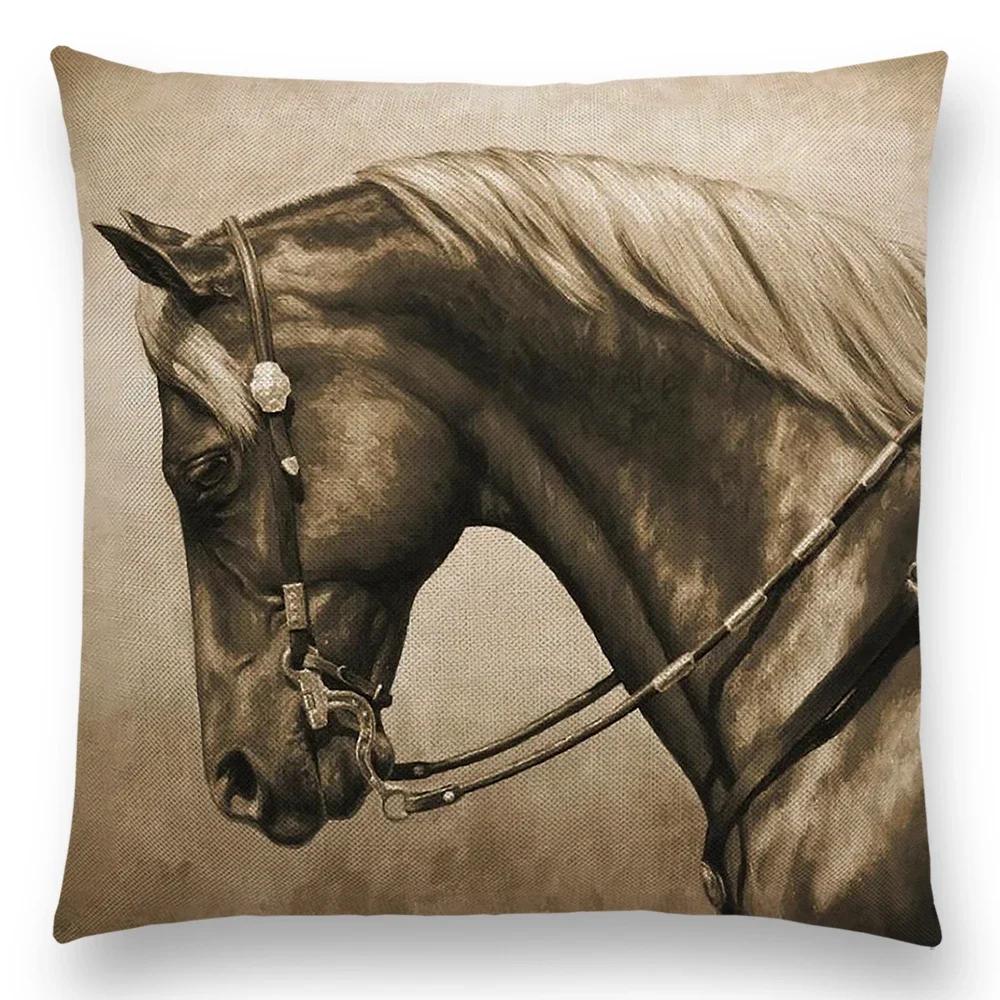 Horse Oil Painting Pillow Case Home Decor Vintage Cushion Cover for Sofa Car Linen Pillow Cover Home Decorative Drop Shipping