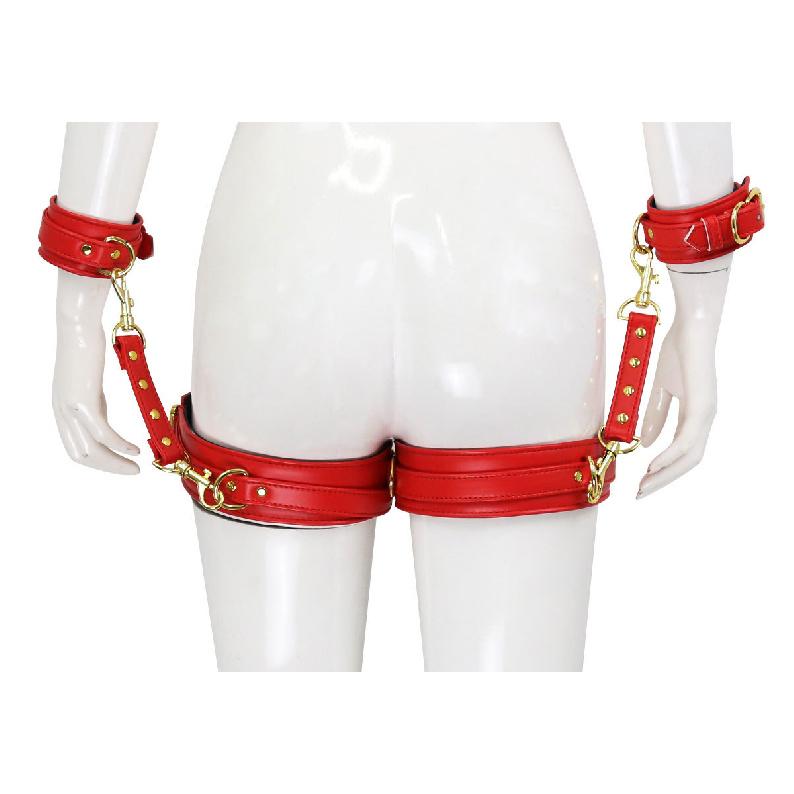 BDSM PU Leather Waist To Wrist Restraint Harness Set Adjustable Bondage Belt with Cuffs Slave Role Play Adult Sex Toy for Women