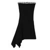 Womens Elegant Black Strapless Rhinestone Asymmetrical Hem Mini Dress