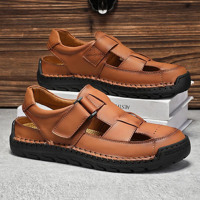 Letní pánské kožené plážové sandály Čistě ručně vyráběné Pánské sandály s uzavřenou špičkou