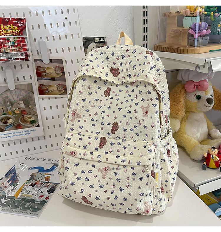 School bag cute lightweight printed bear versatile junior high school students simple spring outing casual sweet shoulder
