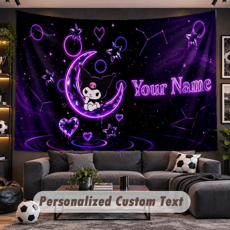Kuromi Personalized Tapestry Support Custom Name, Wall Art Home Decoration