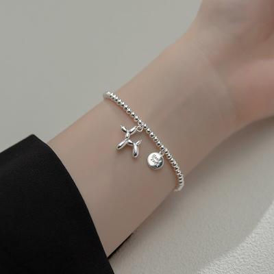 Trustdavis Genuine 925 Sterling Silver Minimalista 3mm Beads Animal Balão Cachorro Pulseira Elástica para Mulheres Jóias de Casamento