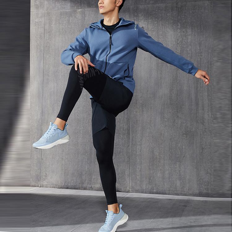 LiNing Fitness Series Solid Color Hooded Long Sleeve Sweatshirt Unisex sweatshirt Lime-Blue AWDS093-8