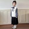 Girls' 2025 Spring & Autumn Fashion Set: Knitted Vest and Shirt Two-Piece Set for Kids