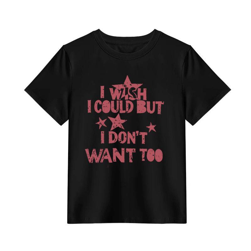 Women'S Black Vintage Letter Graphic Print Short Sleeve T Shirt Top Loose Fit Casual Streetwear Sweet & Cool Style