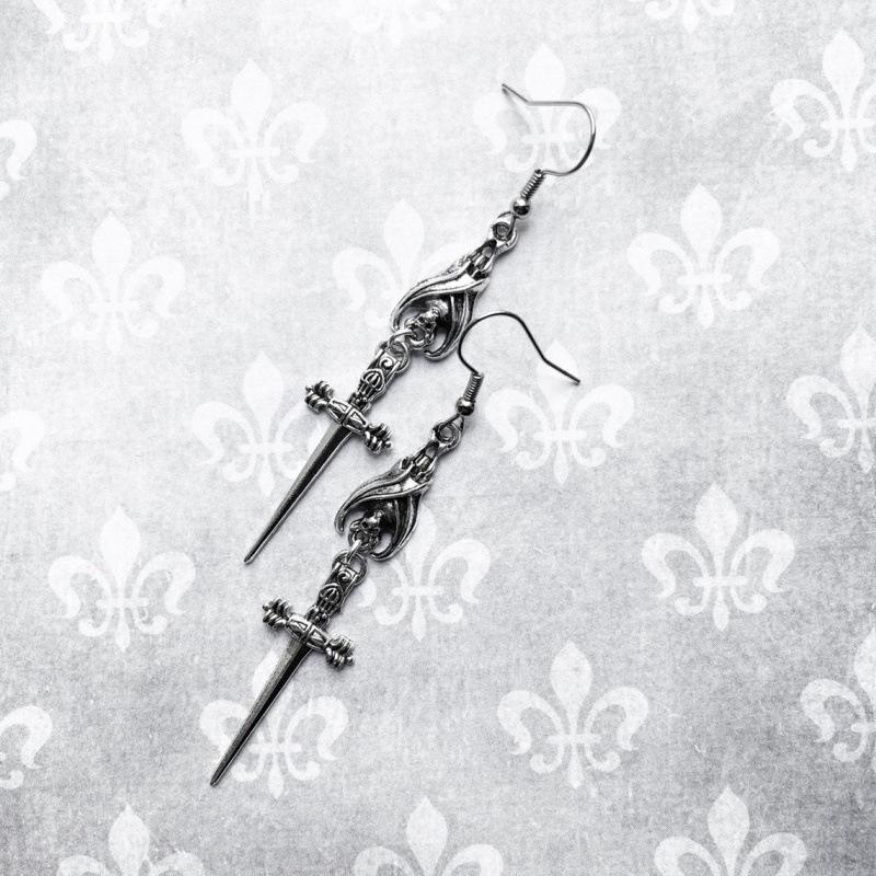 New Gothic Vampire Bat & Sword Earrings: Perfect Halloween Gift for Bat Lovers