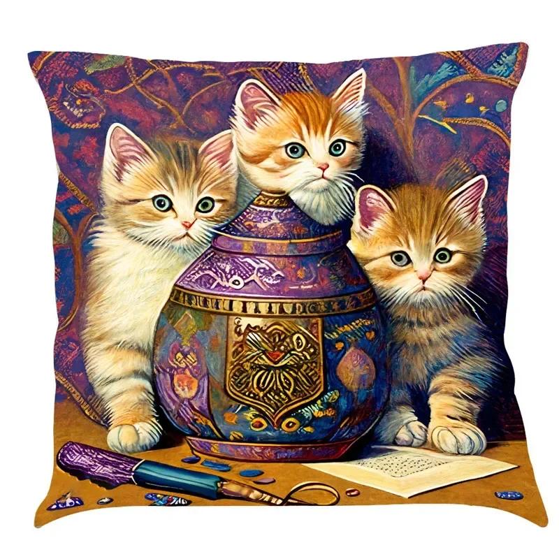 Polštářový povlak v severském stylu s olejomalbou páva 45x45cm Bavlněný lněný povlak na polštář na pohovku, Povlak na polštář pro domácí dekoraci