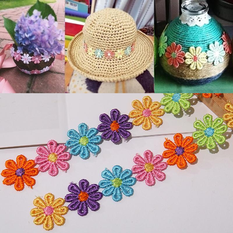 25mm Daisy Flower Lace Trim Colorful Embroidered Ribbon For DIY Crafts Sewing Supplies Knitting Wedding Handmade Patchwork