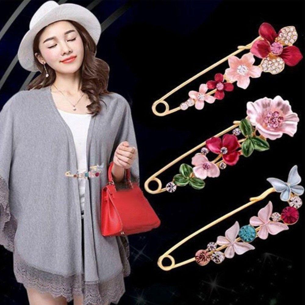 Rhinestones Flower Brooch Adjustable Waist Fastening Pins Versatile Brooches  Dress Decoration
