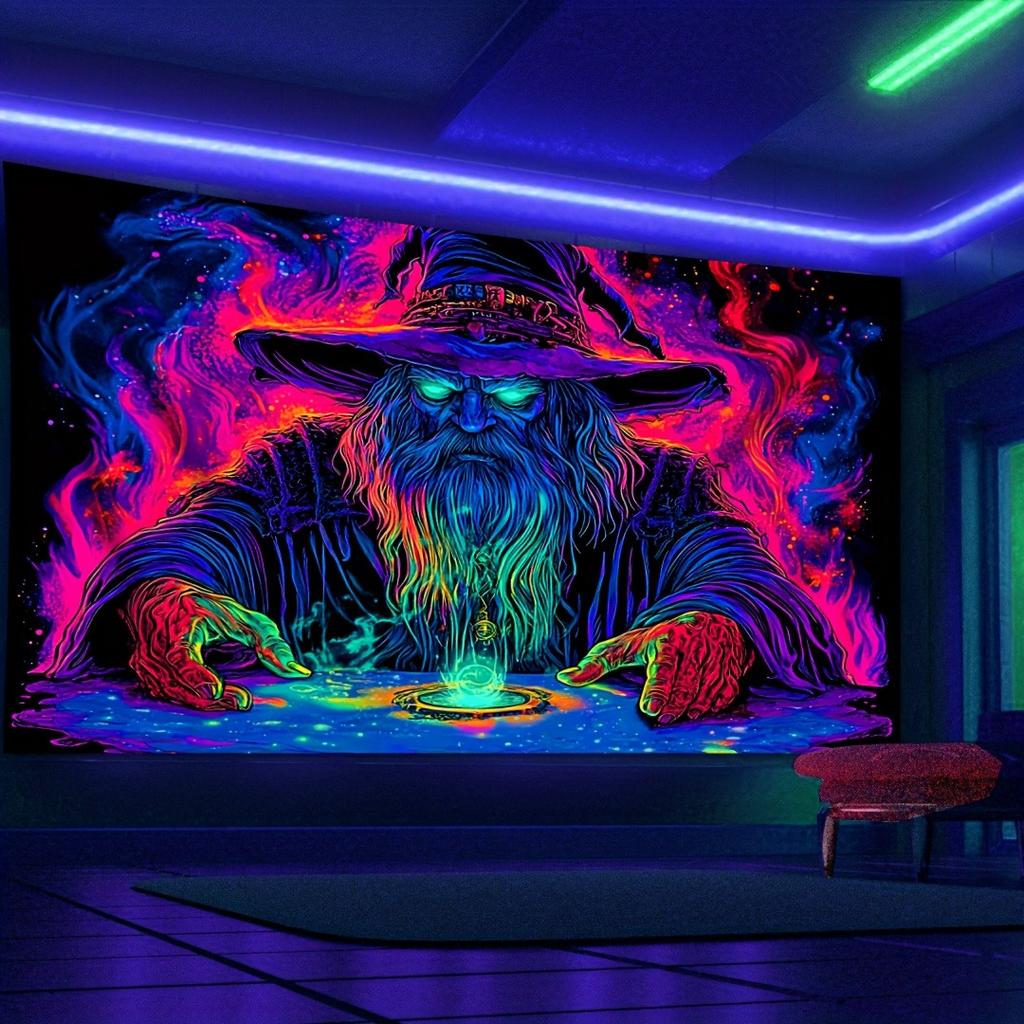 Mysterious Wizard Fluorescent Tapestry Uncover the Secrets of MagicUV Tapestry Wall Hanging Bedroom Home Party Decoration