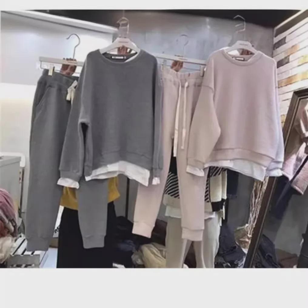 Women's Casual Round Neck Loose Sweatshirt Two-Piece Suit - 2023 Spring/Autumn Hong Kong Style