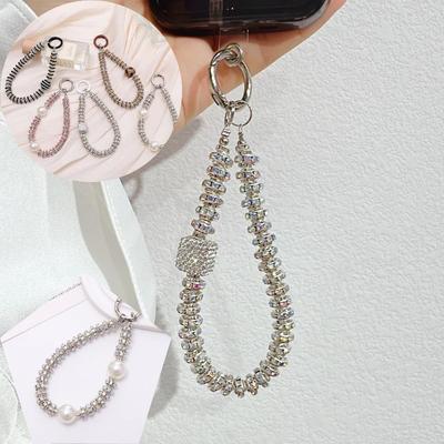 Diamant-Anhänger Handy-Lanyard Universelles Lanyard Anti-Verlust Luxuriöse Diamantbesetzte Handgelenkkette Kurzer Perlen-Diamant-Ring-Riemen