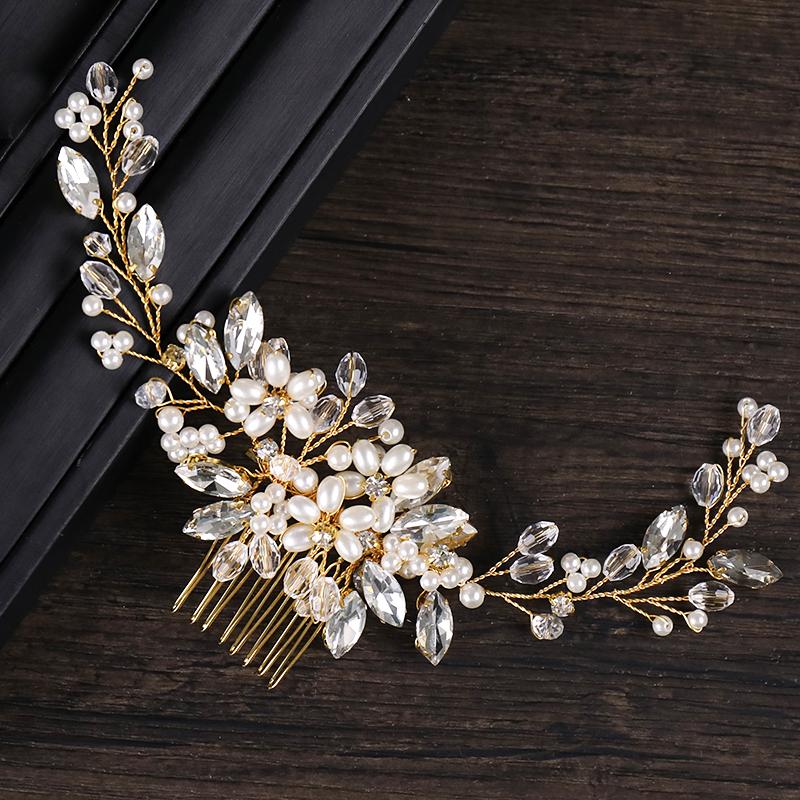 Trendiger goldener Perlenkristall Brauthaarkamm Haaraccessoires Hochzeit Braut Kopfschmuck Haarschmuck Braut Frauen Haarschmuck