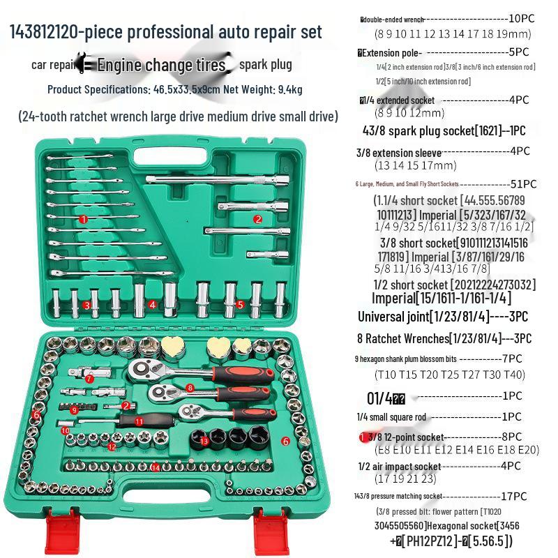 40-Piece Socket Set: Ratchet Wrench & Hex Key for Car/Motorcycle Repair