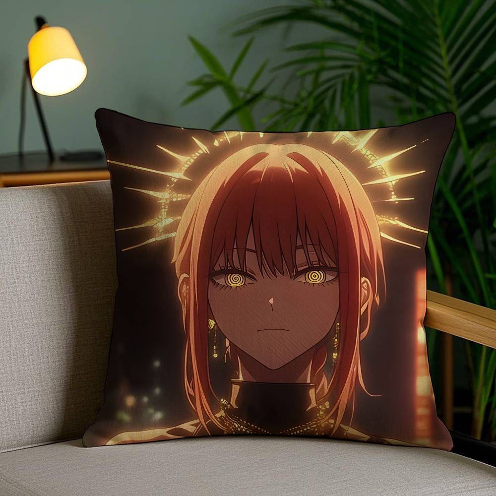 Anime Chainsaw Man Makima-Cartoon Pillow Case Anti-dustmite Pillowcase Invisible Zipper Silky Short Plush Sofa Cushion Cover