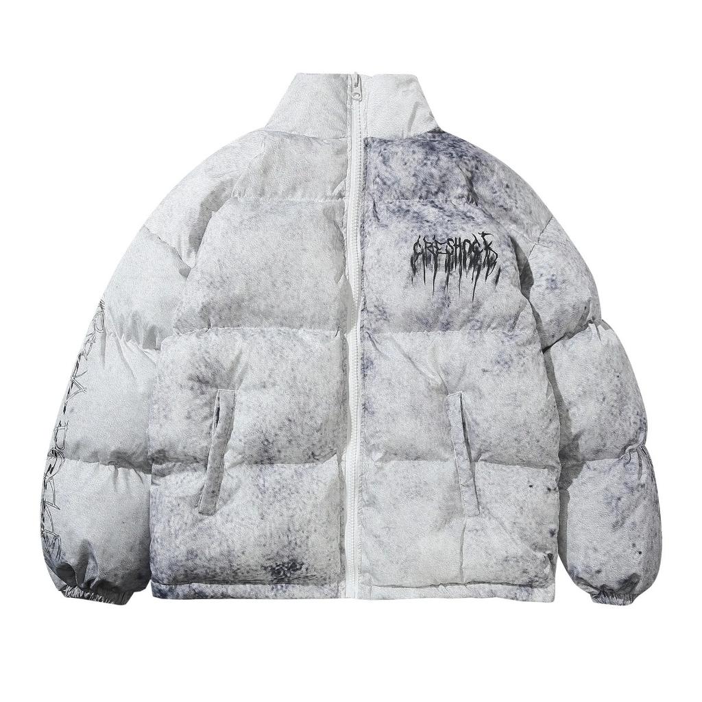 ZYLLO Hip Hop Graffiti Padded Bomber Jacket  Warm Cotton Winter and Spring Streetwear Parka Coat