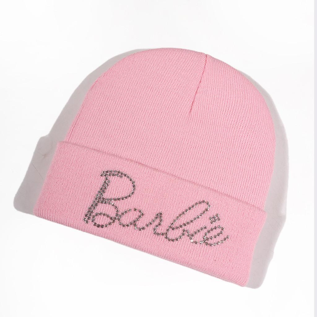 Solid Fashionable Color Knitted Hat With Alphabet Rhinestone Decor For Daily